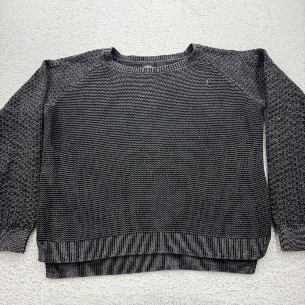 Harley Davidson Womens Sweater Charcoal Gray Knitted‎ Cotton Raglan Size L